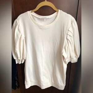 FRAME Denim - Pleated Puff Short Sleeved 100% Cotton Sweatshirt — CREAM - Large